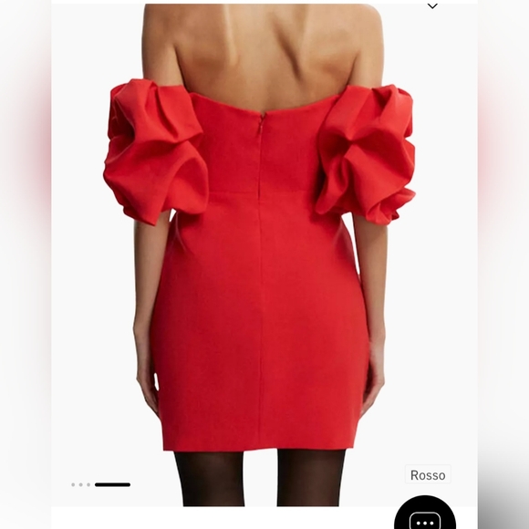 #158 BCBGMAXAZRIA ($368) Mini Dress with statement off the shoulder sleeves NWT - Picture 3 of 5